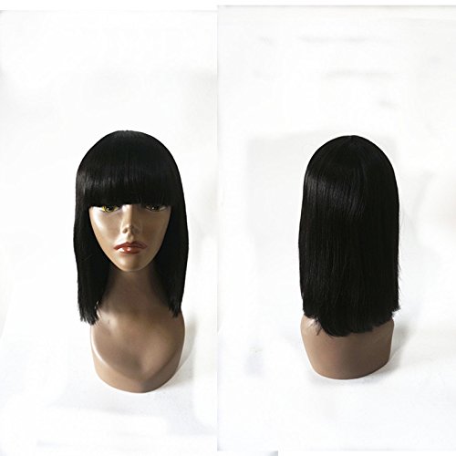 Enoya Human Hair Bob Wigs with Bangs Brazilian Straight Machine Made Glueless Short Wigs (12" Straight #1)