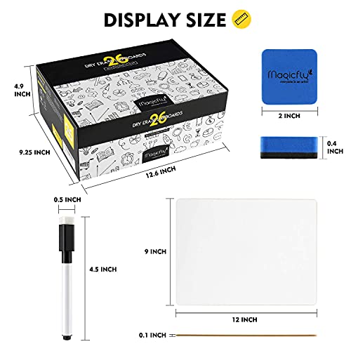 Mini Dry Erase Lap Boards Double-Sided For Classroom, Pack Of 26, Magicfly 9 X 12 Inches Small Whiteboards With 32 Pens And 26 Erasers For Students, Classroom Supplies For Teachers Elementary #TOP1