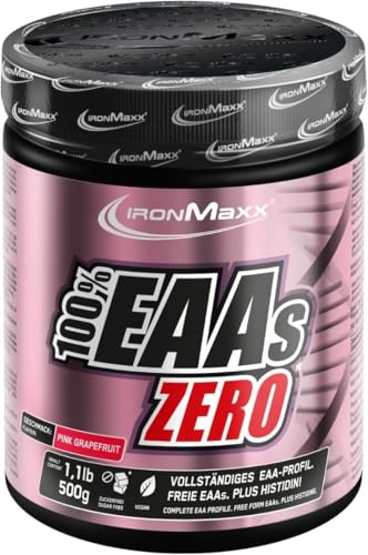 IronMaxx 100% EAAs Zero - Pink Grapefruit 500g Dose | EAA-Pulver,Vegan Und Zuckerfrei Mit Allen 8 Essentiellen Aminosäuren | Fruchtiger Geschmack, Frei Von Konservierungsstoffen 1