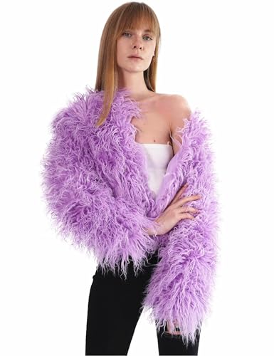 YUAKOU Women's Shaggy Faux Fur Outwear Coat Jacket Long Sleeve Warm Winter4