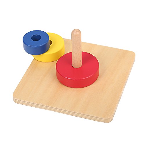 Image of Montessori Materials Three Discs on a Vertical Dowel for Preschool Baby Toys