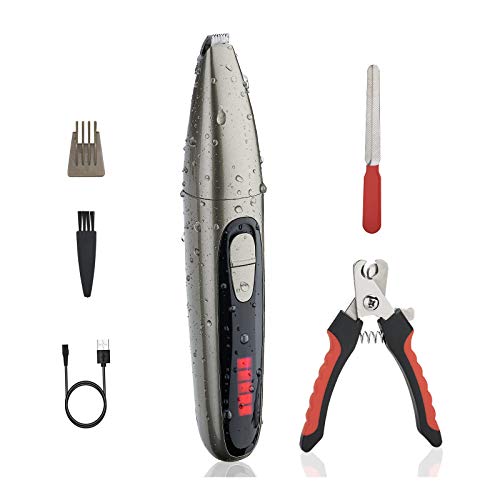 Dog Clippers, USB Rechargeable Pet Grooming Kit for Small Areas Electric Dog Hair Trimmer Low Noise Cat Grooming Clippers with Nail Clipper and Nail File for Hair Around Face, Paws, Eyes, Ears, Butt