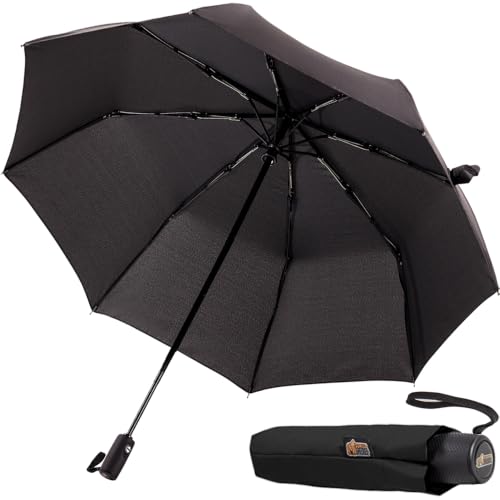 GORILLA GRIP Compact Travel Size Umbrella for Rain, Stick Design Fits Backpack, Purse and Carry On, Lightweight Under 1lb, One Click Open and Close, Wind Resistant, Durable Waterproof Quick Dry, Black