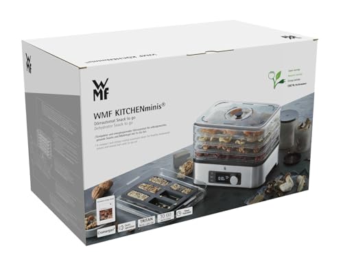 Foto von WMF Küchenminis Dörrautomat Edelstahl, Dörrgerät mit 5 Einlegefächern, 30-70°C, bis 24h-Timer, Obsttrockner, Dehydrator, 2 Aufbewahrungsboxen, Müsliriegelform, spülmaschinengeeignete Teile