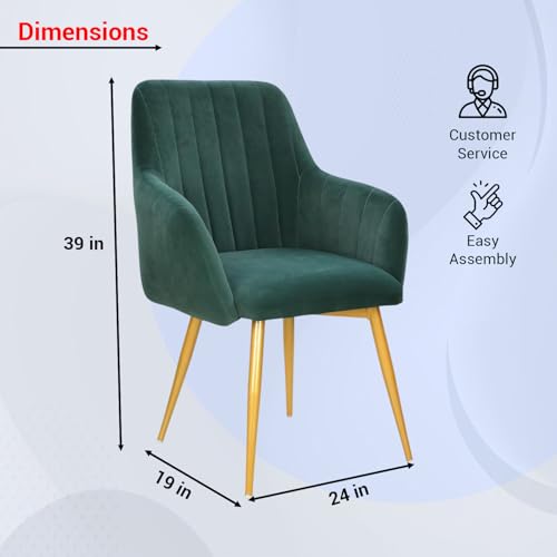Image of Taboo Velvet Accent Chair with Armrests | Upholstered Luxury Lounge Dining Arm Chair | Soft Cushioned Seat with Backrest | Modern Velvet Chair with Gold Metal Legs for Living Room & Bedroom | Green