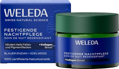 WELEDA Bio Festigende Nachtpflege Blauer Enzian & Edelweiß - Naturkosmetik Anti Aging Gesichtscreme/Feuchtigkeitscreme mindert Falten/Pigmentflecken & aktiviert die Zellerneuerung (vegan, 40ml)