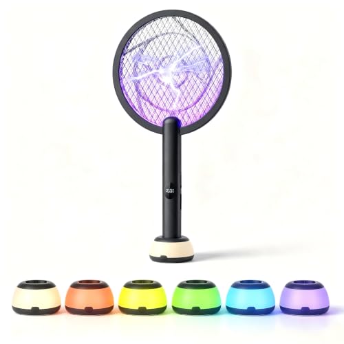 Image of YISSVIC Electric Fly Swatter Bug Zapper Racket Dual Modes (Black Beige)