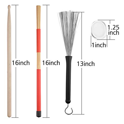 image for Eison Drum Sticks Set,5A Wood Drum Sticks,Hot Rods Drum Brushes,Retrac