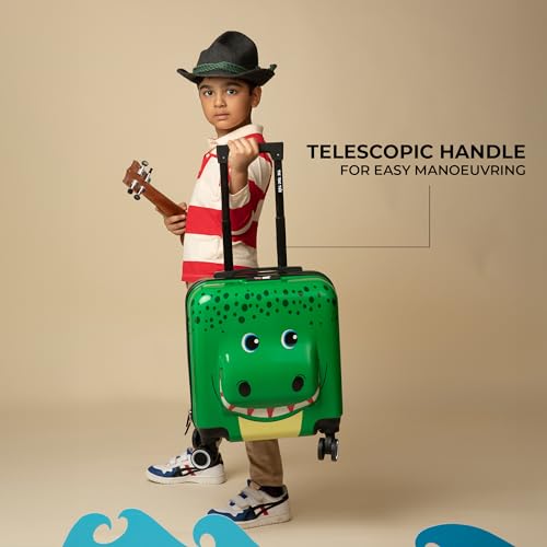 Nasher Miles Tic Tac Toe Polycarbonate Spinner Hard-Sided Cabin Luggage for Kids Green 44cm|17inch Kids Trolley Bag |Zoo Crocodile