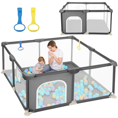 Dripex Box Bambini 124x124 cm, Recinto per Bambini, Box Neonato, Recinto Neonato con Rete Traspirante, Tessuto 210D...