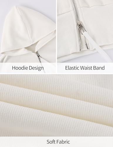 Arssm Cropped Hoodie Women Zip Up Long Sleeve Sweatshirts Casual Fashion Hooded Workout Jacket Crop Top(White-XSmall)