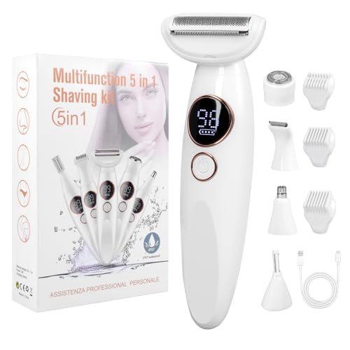 Carehabi Afeitadora Eléctrica Mujer 5 en 1 & Depiladora Zona Íntima   Rasuradora Femenina Impermeable IPX7 para Bikini (Ingles), Cara, Cejas y Cuerpo   Máquina de Afeitar Inalámbrica con Carga USB