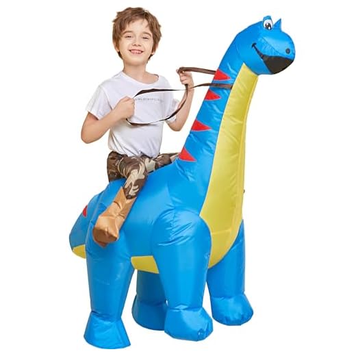 One Casa Inflatable Dinosaur Costume Riding Diplodocus T Rex Air Blow up Funny Party Halloween Costumes for Kids (5-7Yrs)