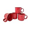 14oz Ceramic Campfire Coffee Mug Set of 4 Red with Speckled Finish Durable Thick Walled Camping Style Cup for Outdoors or Home