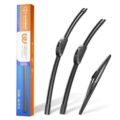 Image of 26 inch+17 inch Windshield Wiper Blades with 12 inch Rear Wiper Replacement for Nissan Rogue /Nissan Pathfinder 2013-2016 2017 2018 2019 2020 2021 2022 2023- OEM Quality All-Weather J Hook(Set of 3)