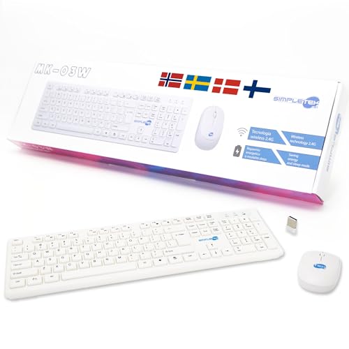 Kit souris et clavier sans fil 2,4 G Simpletek avec disposition nordique QWERTY pour bureau