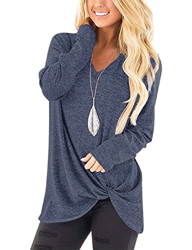 Image of SimpleFun Womens Tops Long Sleeve Shirts V Neck Loose Twist Knot Fall Tunic