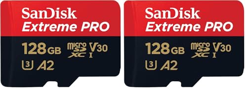 SanDisk Extreme PRO microSDXC UHS-I Speicherkarte 128 GB + Adapter & RescuePRO Deluxe (Für Smartphones, Actionkameras oder Drohnen, A2, Class 10, V30, U3, 200 MB/s Übertragung) (Packung mit 2)