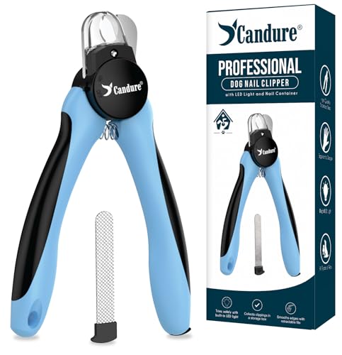 Candure Cortaúñas Para Perros con Luz LED – Ilumina la Línea de Sangre Para un Corte Más Seguro, Cuchilla Afilada y Sensor de Seguridad, para Uñas Gruesas, con Lima de Uñas