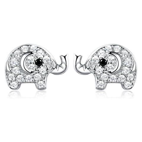 SELOVO 925 Sterling Silver Cubic Zirconia Lovely Baby Stud Earrings for Child Girls Child (Elephant) Cover