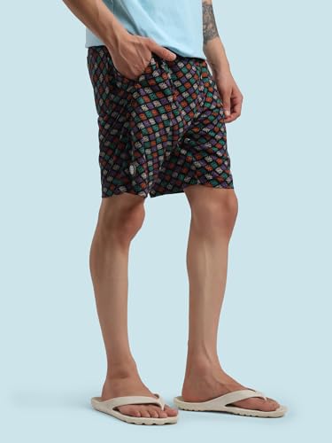 Bumchums Men Mercerised Printed Knee Length Cotton Bermuda Shorts with One Side Zip Pocket, Pack of 1