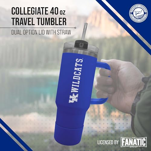 Image of Campus Colors College & University 40 oz Travel Tumbler With Handle - Dual Option Lid With Straw - Vacuum Insulated Stainless Steel (Kentucky Wildcats - Royal)