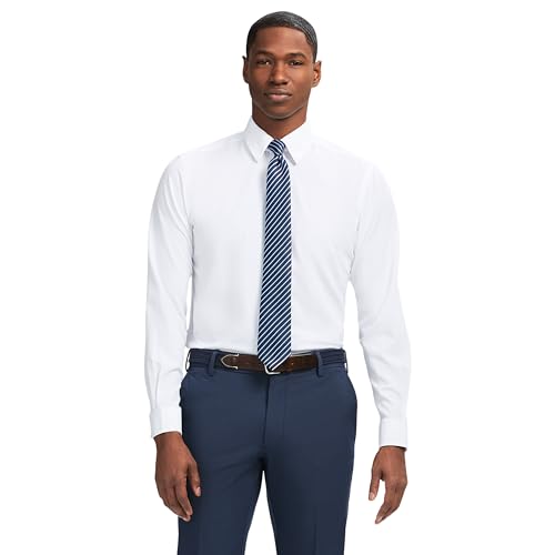 IZOD Men's Dress Shirt Slim Fit Traveler Long Sleeve All Over Stretch Classic Collar