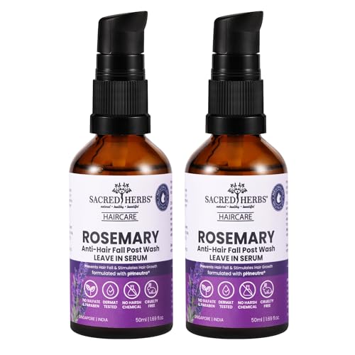 Image of SACRED HERBS Rosemary Anti Hair Fall Leave-In Serum | Rosemary & Tulsi | Up to 95% Stronger Hair | 95% Less Hair Fall | 95% Smoother | 95% Shinier Hair | For Men & Women | 50ml (Pack of 2)