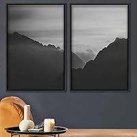 2 Piece Framed Canvas Wall Art Foggy Scenery Canvas Prints Home Artwork Decoration for Living Room,Bedroom - 16