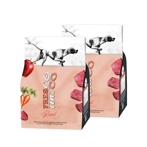 FRESCO Dog Unico Rind 5kg | Hundefutter trocken mit 67% Frisch-Fleischanteil & Gemüse | Mono-Protein & hohe Verträglichkeit | Trockenfutter für Hunde sensitiv | 2 5kg Doppelpack
