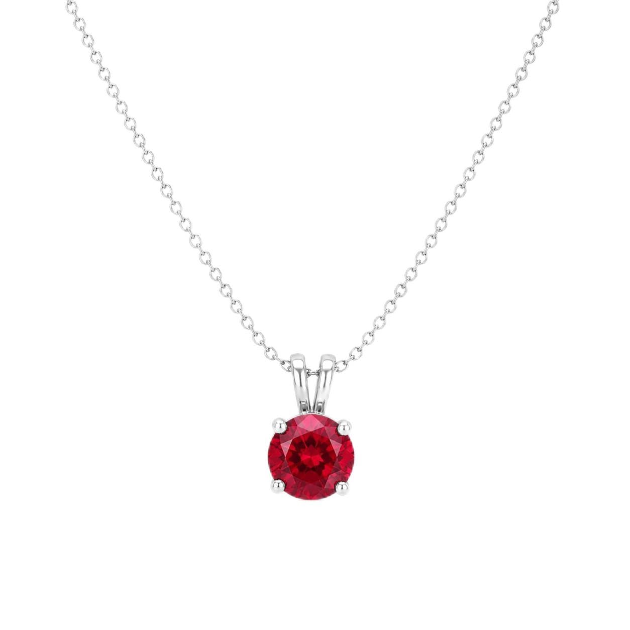Red Crystal Solitaire Pendant Necklace for Women & Girls | Silver Tone Anti-Tarnish Chain Necklace | Round Ruby Red Stone Pendant | 18 Inch Lightweight Fashion Jewelry Gift for Women-image-9