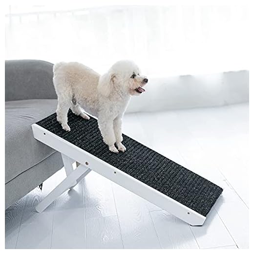 MEWANG 19" Tall Adjustable Pet Ramp - Wooden Folding Portable Dog & Cat Ramp Perfect for Bed and Car - Non Slip Carpet Surface 4 Levels Height Adjustable Ramp Up to 90 Pounds - Small Dog Use Only