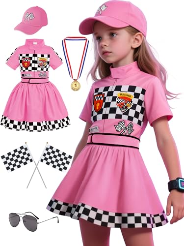 Gortykor Race Car Driver Costume for Girls Racing Outfit for Toddler Racer Dress Up(3-4 Years)