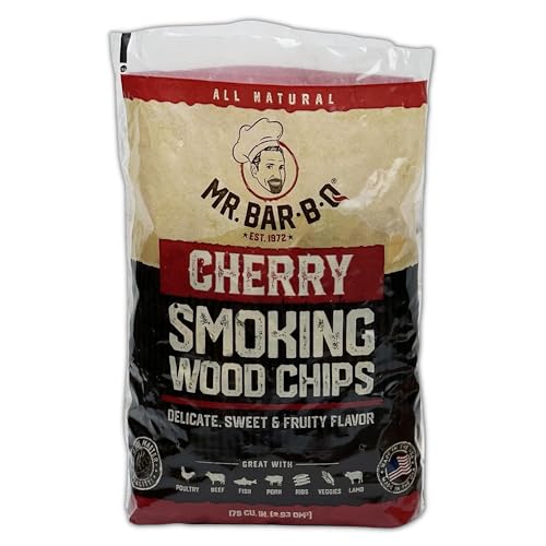 Mr Bar-B-Q Cherry Wood Smoker Chips, 100% All Natural Wood Chips for Smokers, Works with Smoker, Gas, Electric Grill, Sweet & Fruity Flavor for Smoking, Grilling, BBQ, Camping (1.8 lb Bag)