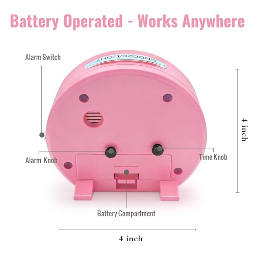 Image of Lamisola 4 Inch Alarm Clock for Bedrooms, Small Analog Desk Clock, Pink | Battery Operated Bedside Clock for Bedroom Bathroom Home Nightstand Shelf, Night Light Snooze, Minimalist Clocks for Seniors