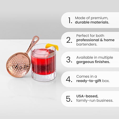 A Bar Above Professional Bartender Julep Strainer For Cocktail Drinks - 304 Antique Copper Strainer For Home Bar And Professional Bartenders thumb #1