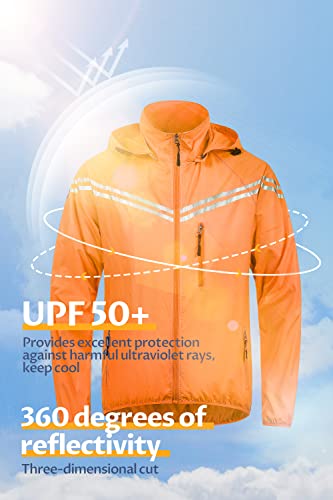 Image of CREATMO US Men's Packable Waterproof Running Rain Coats Reflective Cycling Jacket Windbreaker With Removable Hood