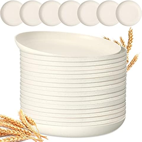 Zopeal 15 Pcs 10 Inch Wheat Straw Plates Set Lightweight Unbreakable Deep Dinner Plates Reusable Plastic Plates Microwave and Dishwasher Safe for Kitchen Salad Dessert Fruit Cakes Dish(Beige) Cover