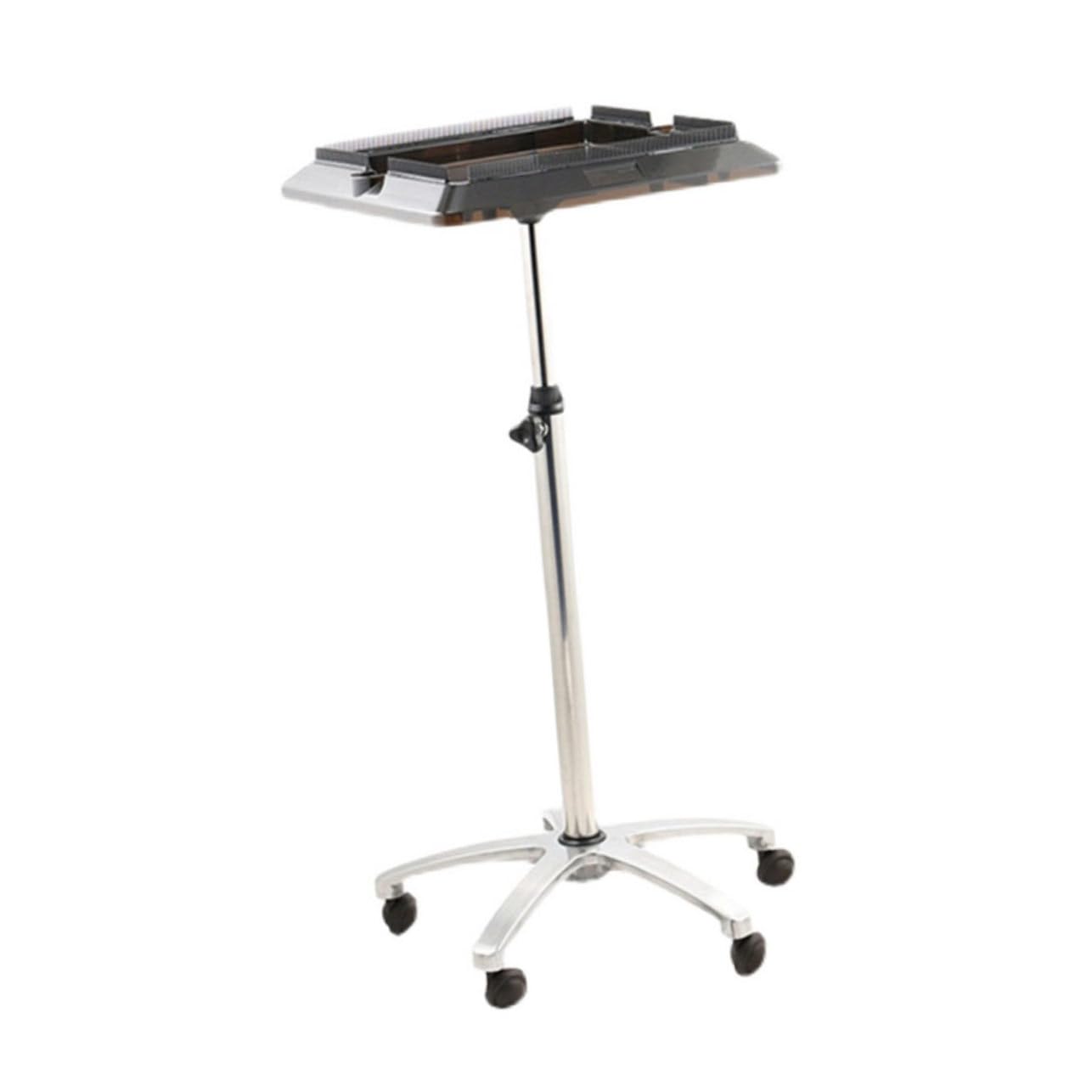 Chariot support perruques noir réglable en plastique et métal