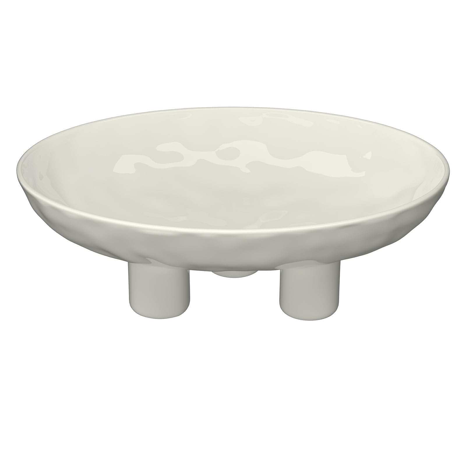 KrouJity Decorative Bowls, Smooth Surface Three-Legs Bumpy Ceramic Tray for Home Use, Key Bowl, Belcony and Kitchen Decoration (White)