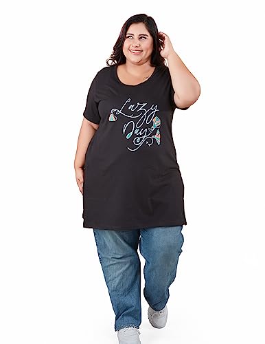 Image of CUPID Women Cotton Round Neck Half Sleeves T-Shirt,Night n Sleep Wear,Daily Use Gym /Lounge Wear Long Tops with Pocket