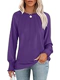 ANRABESS Long Sleeve Shirts for Women 2025 Fall Dressy Casual Tops Pleated Crewneck Loose Basic Blouses Fashion Purple Small