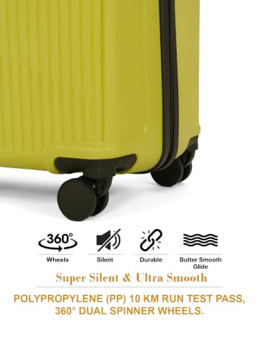 Image of Teakwood Large Size 8 Wheels Trolley Bag, Hard Cabin with Zipper Closure, Adjustable Push Button & Cross Side Strap, Number Lock System 360 Degree (Large, Lime Green)