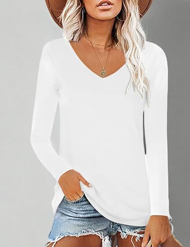 Image of Elesomo Womens T Shirts V Neck Summer Short /Long Sleeve Cotton Tops Tees