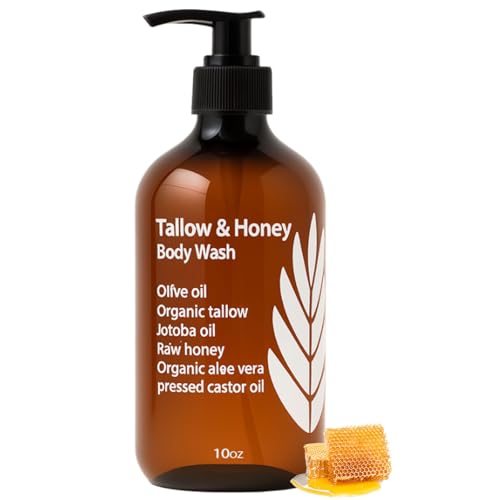 WDVNEX Tallow and Honey Body Wash Grass-Finished Tallow & Honey Organic Body Wash -10oz with Grass-Fed Tallow Olive Oil Aloe Vera Shea Butter and Jojoba Oil Clean & Hydrate Skin (1)