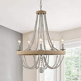 CFAGHOMEDESIGN French Country Chandelier for Dinning Room, Wooden Bead Tassel Farmhouse Chandelier, Hemp Ropes Wrap on… 410nDusYIsL. SS280