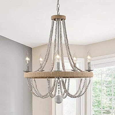 CFAGHOMEDESIGN French Country Chandelier for Dinning Room, Wooden Bead Tassel Farmhouse Chandelier, Hemp Ropes Wrap on… 410nDusYIsL. SS400