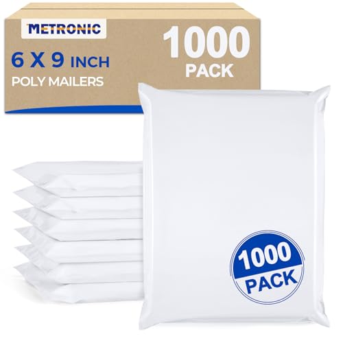 Metronic Poly Mailers 6x9 inch 1000Pcs White Small Shipping Bags for Business, Self-Seal Shipping Envelopes Bulk with Strong Adhesive, Waterproof and Tear-Resistant Plastic Mailing Postal Bags