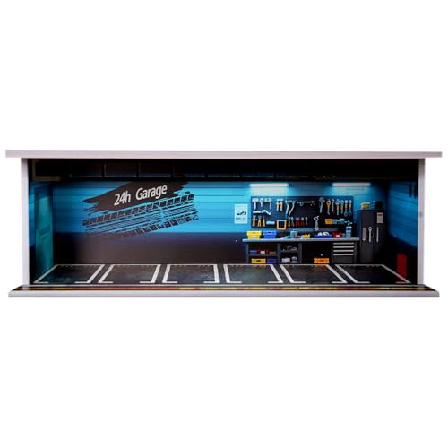 Display Case für Hot Wheels, Diorama 1/64 Skala Auto Garage Modell mit LED-Lichtern und Acrylabdeckung, Stapelbares Auto Parkplatz Modell, Diecast Auto Display Case (24 Stunden, Quadratisch)