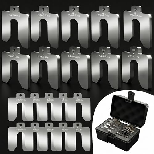 100 Pcs 304 Stainless Steel Slotted Shims Kit - 2x2 Inch U-Shape Precision Shims Assortment, 10 Laser-Marked Thicknesses for Motor Alignment & Industrial Machine Leveling, Organizer Case